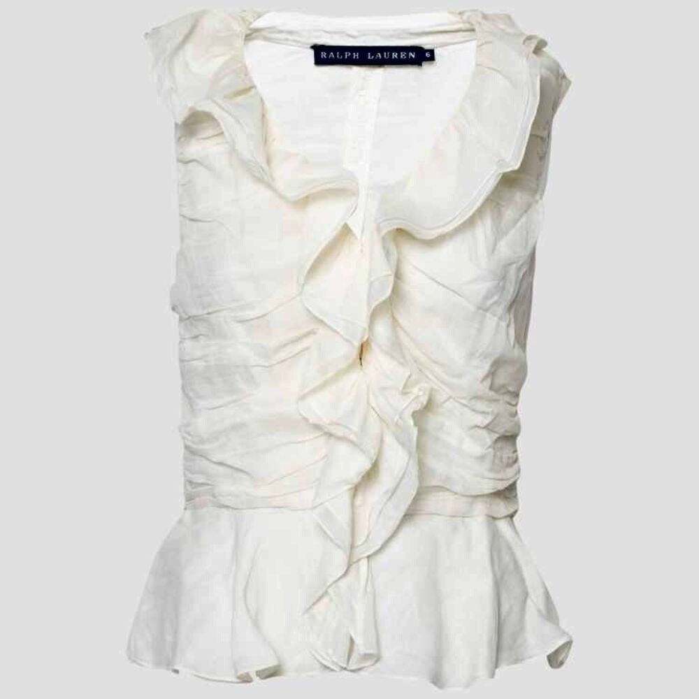 Ralph Lauren 100% Silk Sleeveless Ruffled Ivory Top Sz 4